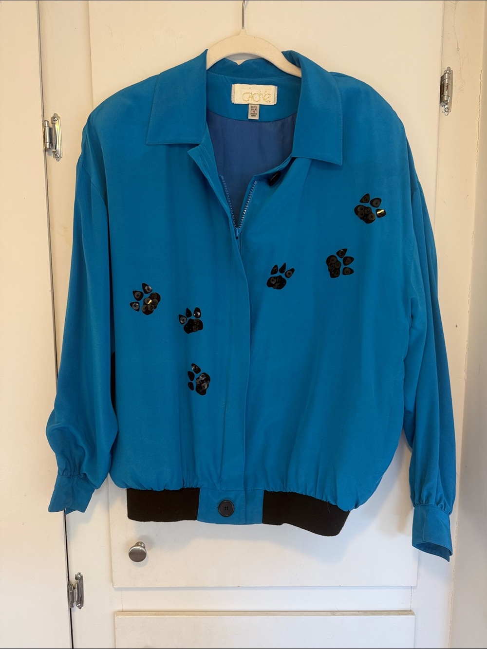 Vintage Silk Cache Blue Sequin Leopard Jacket